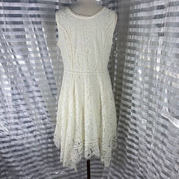 Isaac Mizrahi Live! Cream Handkerchief  Lace Midi Dress - Picture 4 of 7